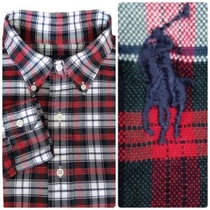 Ralph Lauren Classic Fit Plaid Button Down Collared Shirt green navy red Mens LT